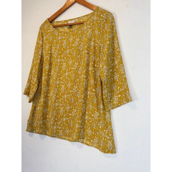 HD in Paris Floral Blouse Top Anthropologie Yellow Size 12 US 3/4 Sleeve - Picture 2 of 8